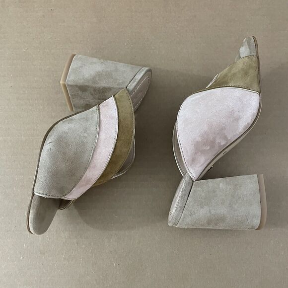 Coach Bria Women Tan Pink Oat Pale Blush Open Toe Block Heel CB Mules Size 5B - Picture 4 of 12